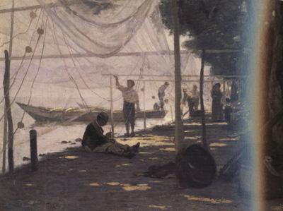 Francois Bocion Fishermen Mending Their Fishing Nets (nn02) China oil painting art